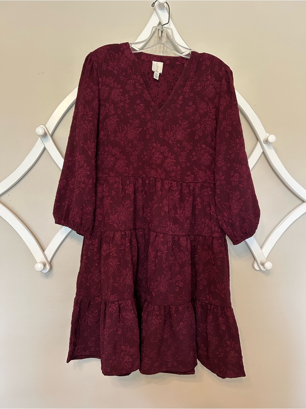 Joie Wine Red V Neck Tiered Dress